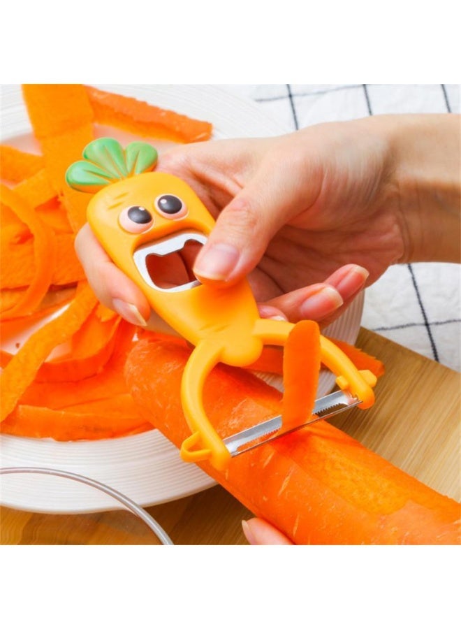 سبيس شوب مقشرة خضروات كرتونية 3 في 1 على شكل جزرة مقشرة فواكه من الفولاذ المقاوم للصدأ متعددة الوظائف مع فتاحة زجاجات مدمجة ومبشرة زنجبيل أداة مطبخ بمقبض مريح غير قابل للانزلاق أخضر - Image 3